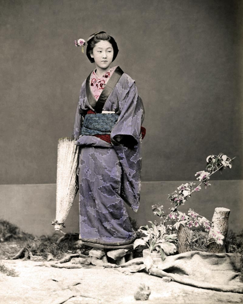 19th century photo - Japanese girl with umbrella