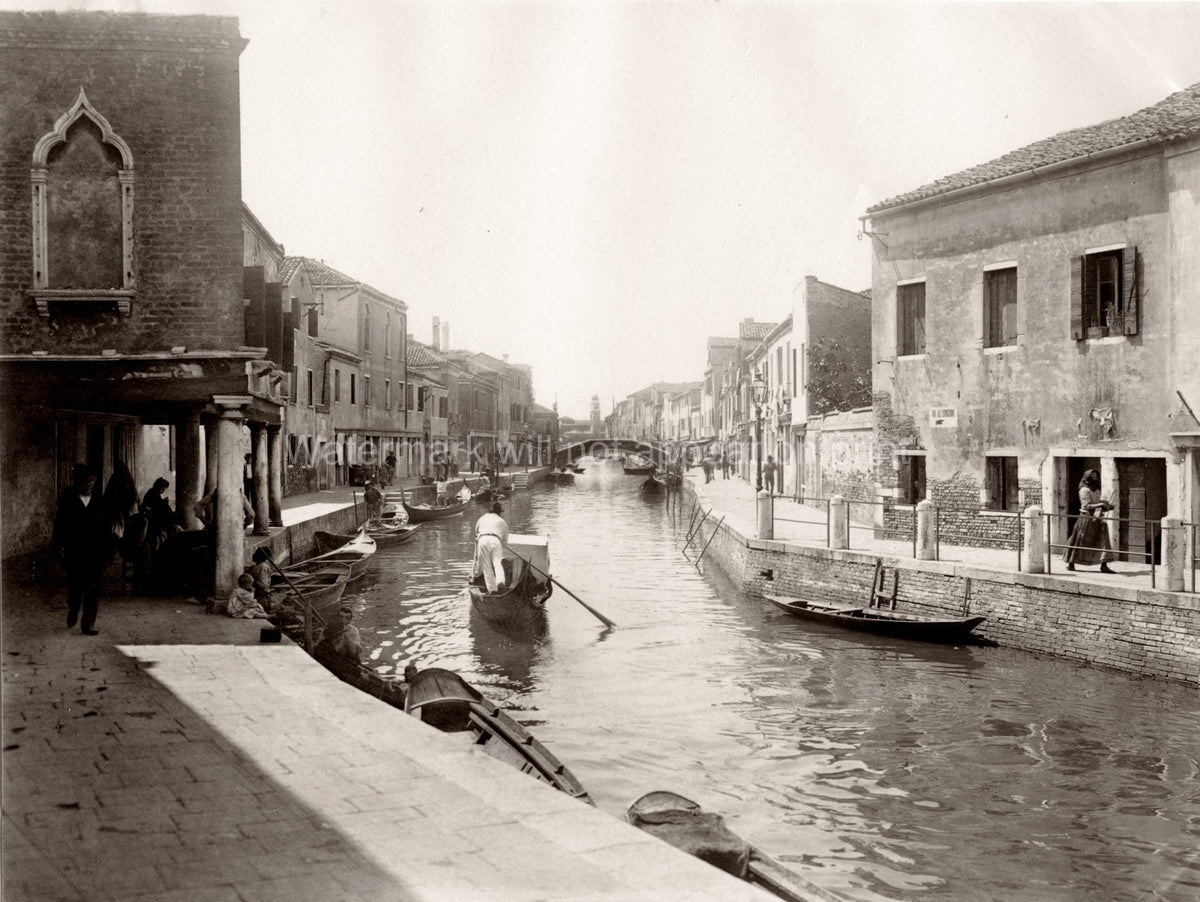 Venice Italy Canal Daily Life Gondola Boats Architecture Vtg. Photo 19thC.