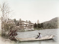 Lake Chuzenji Japan Fisherman Fishing Boat Lakeside Hotel Vtg. Photo 19thC.