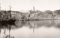 Menton France Port Old Town Harbor Ships Seawall Coastline Vtg. Photo 19thC.