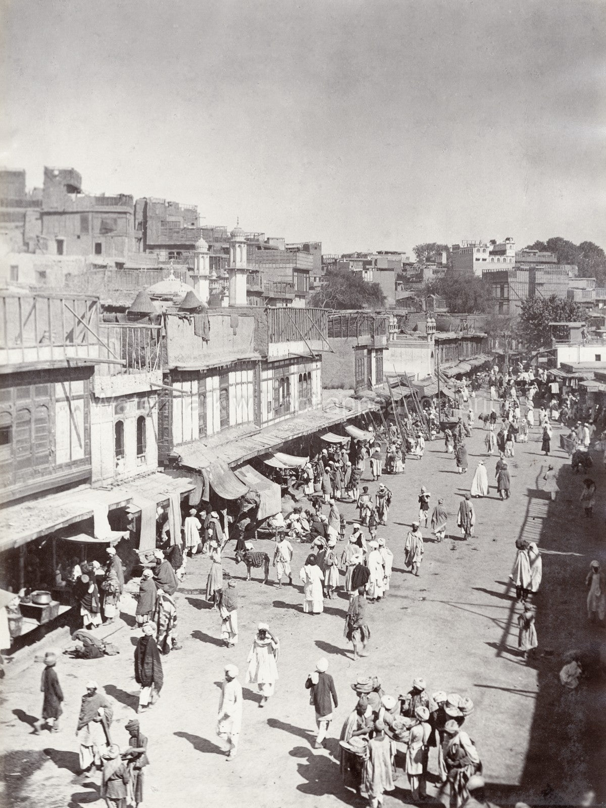 Peshawar Khyber Pass India Street Scene Market Crowd Cityscape Vtg. Photo 19thC.