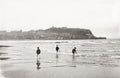 Children Playing Scarborough Beach Yorkshire Coastline Castle Vtg. Photo 19thC.
