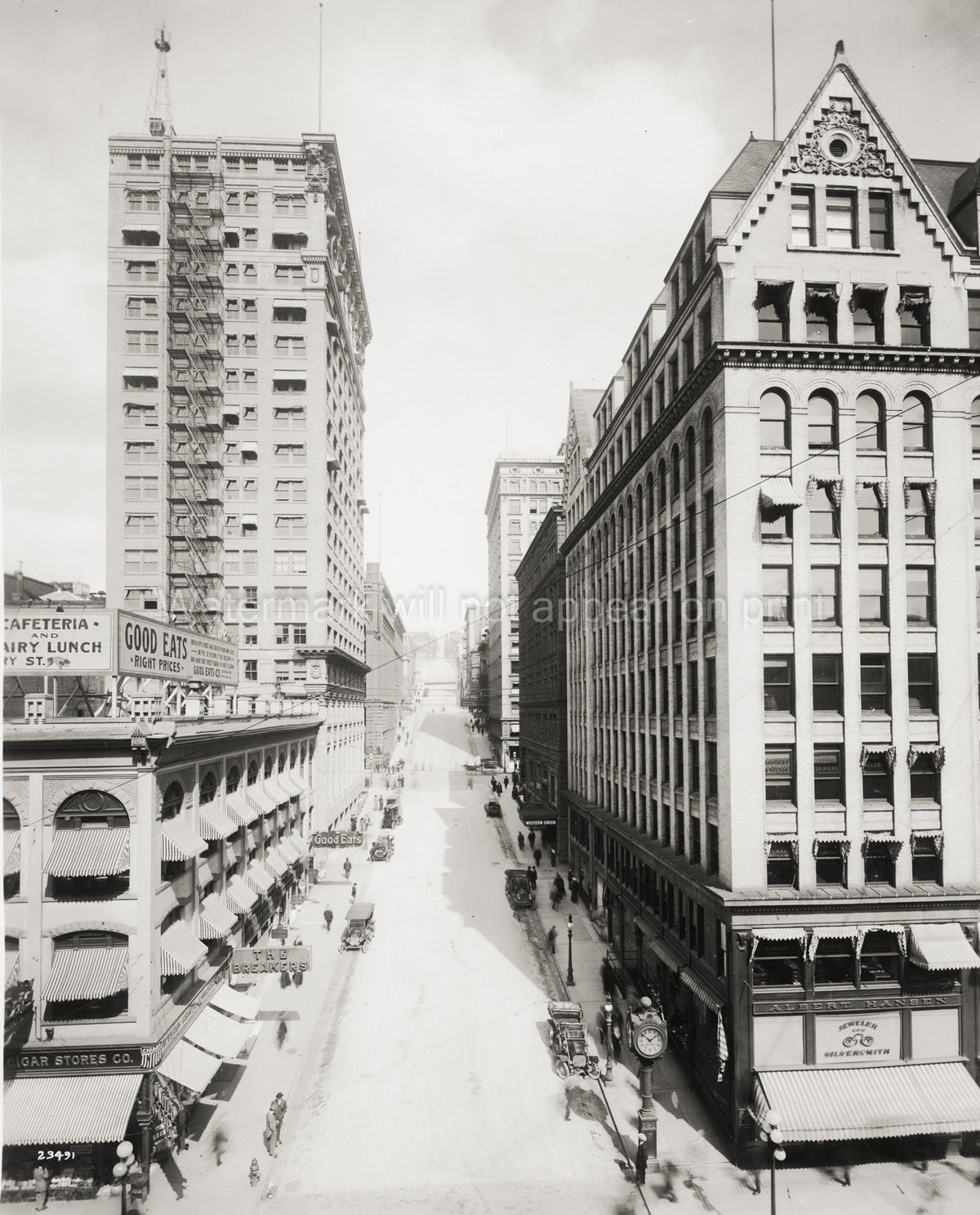 Seattle Cherry Street Cityscape Buildings Cars Pedestrians Vtg. Photo 20thC.