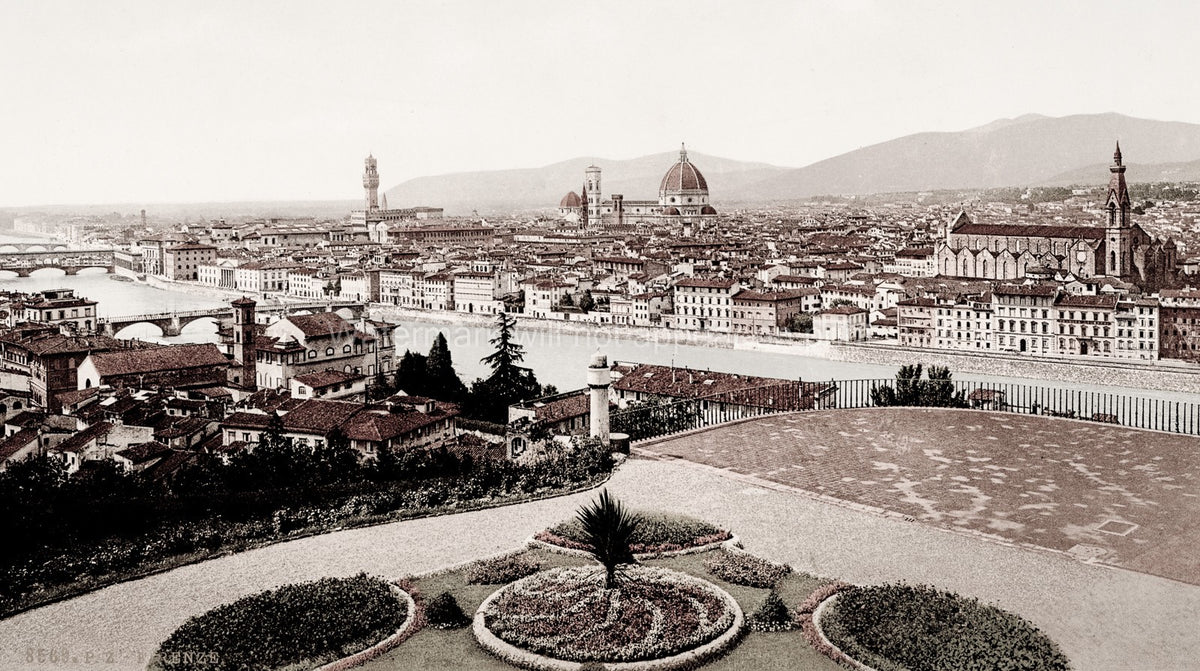 Florence Firenze Italy Cityscape Panorama River Arno Duomo Vtg. Photo 19thC.