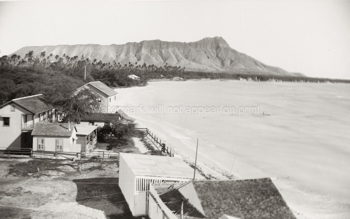 Honolulu Hawaii Diamond Head Waikiki Beach Waterfront Houses Vtg. Photo 19thC.