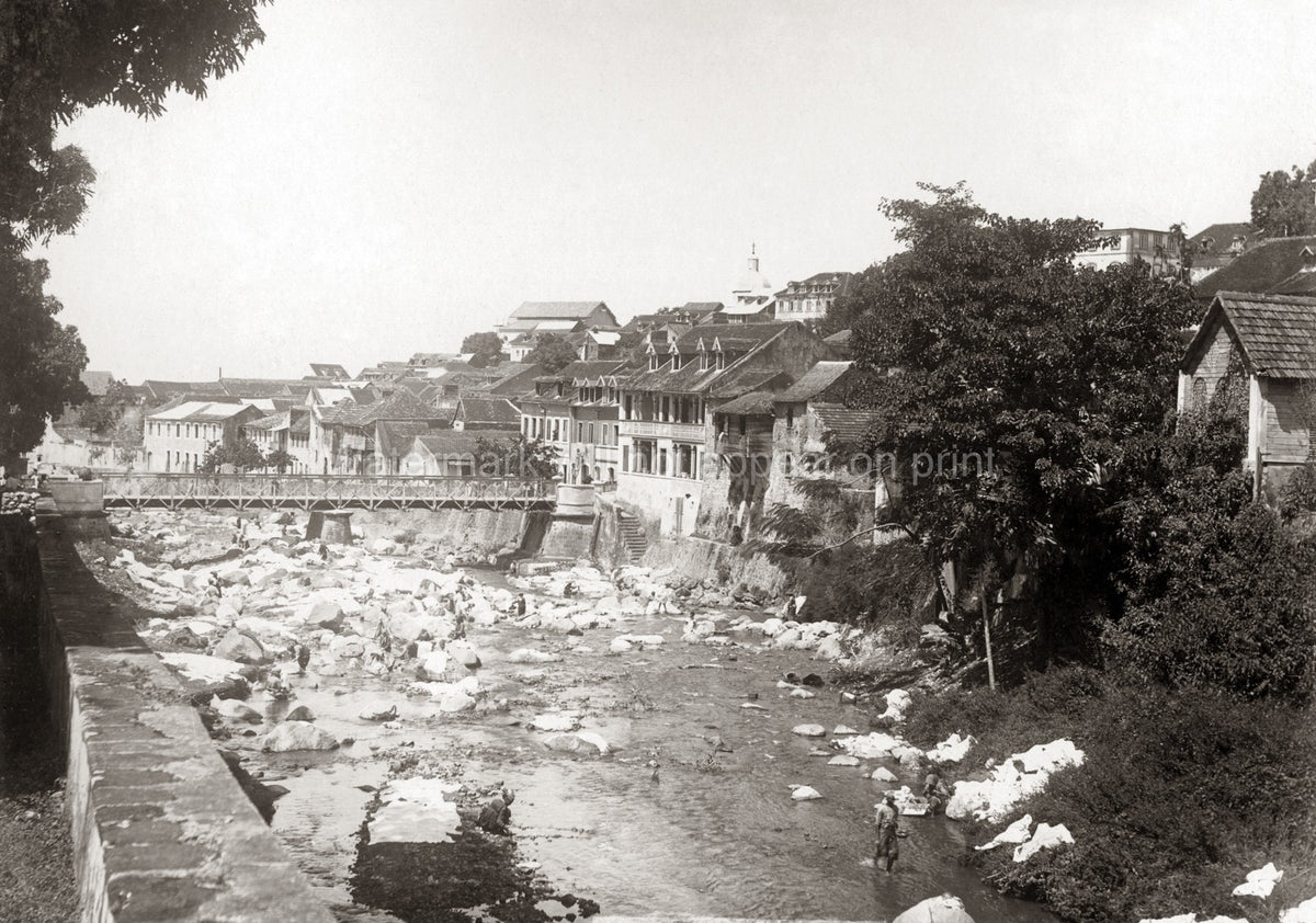 St. Pierre Martinique River Townscape Colonial Buildings Vtg. Photo 20thC.