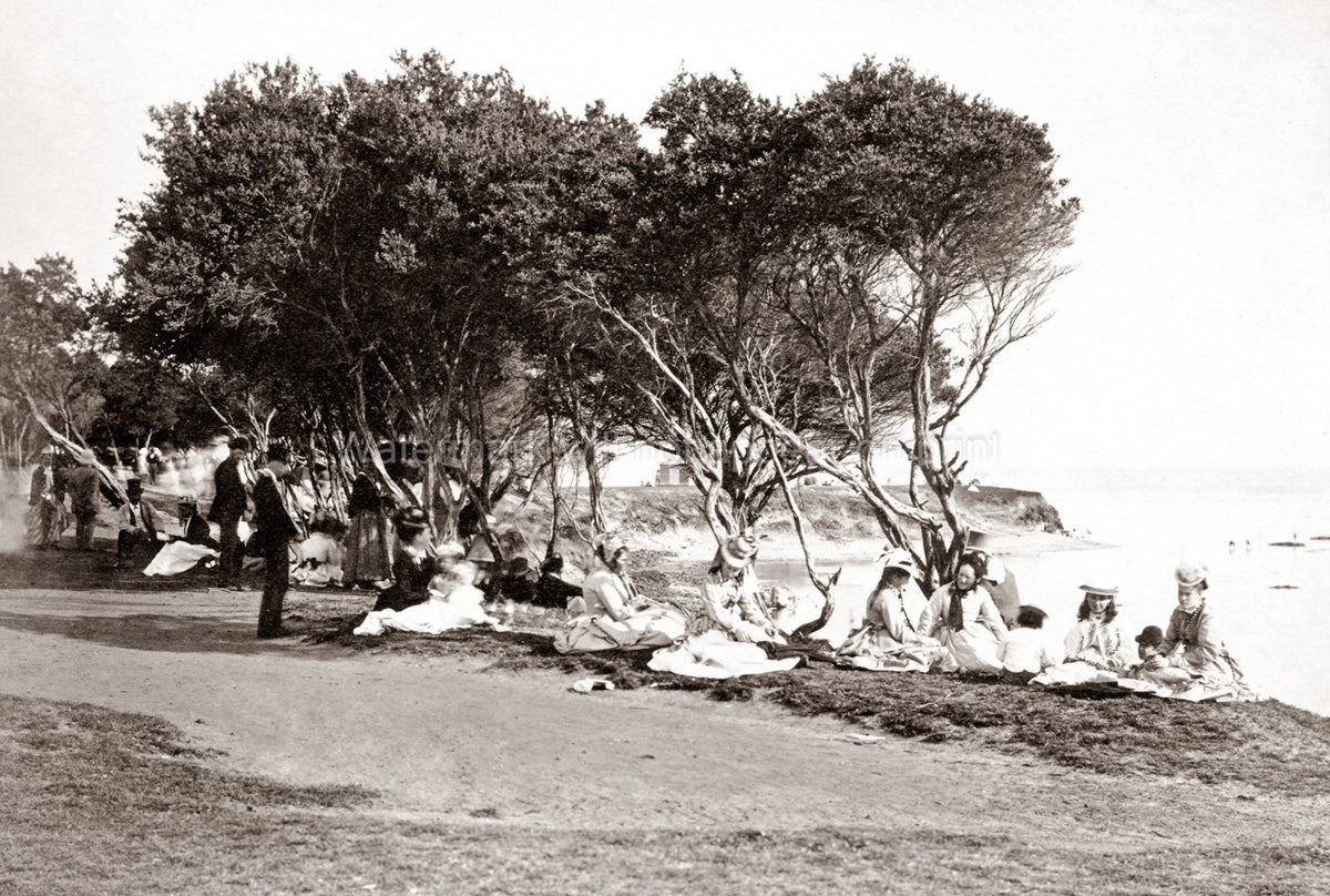 Brighton Beach Melbourne Australia Picnic Seaside Victorian Vtg. Photo 19thC.