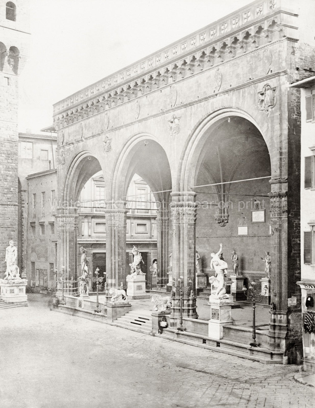 Florence Italy Loggia dei Lanzi Piazza Statues Architecture Vtg. Photo 19thC.