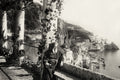 Amalfi Italy Capuchin Convent Seated Monk Coastline View Vtg. Photo 19thC.