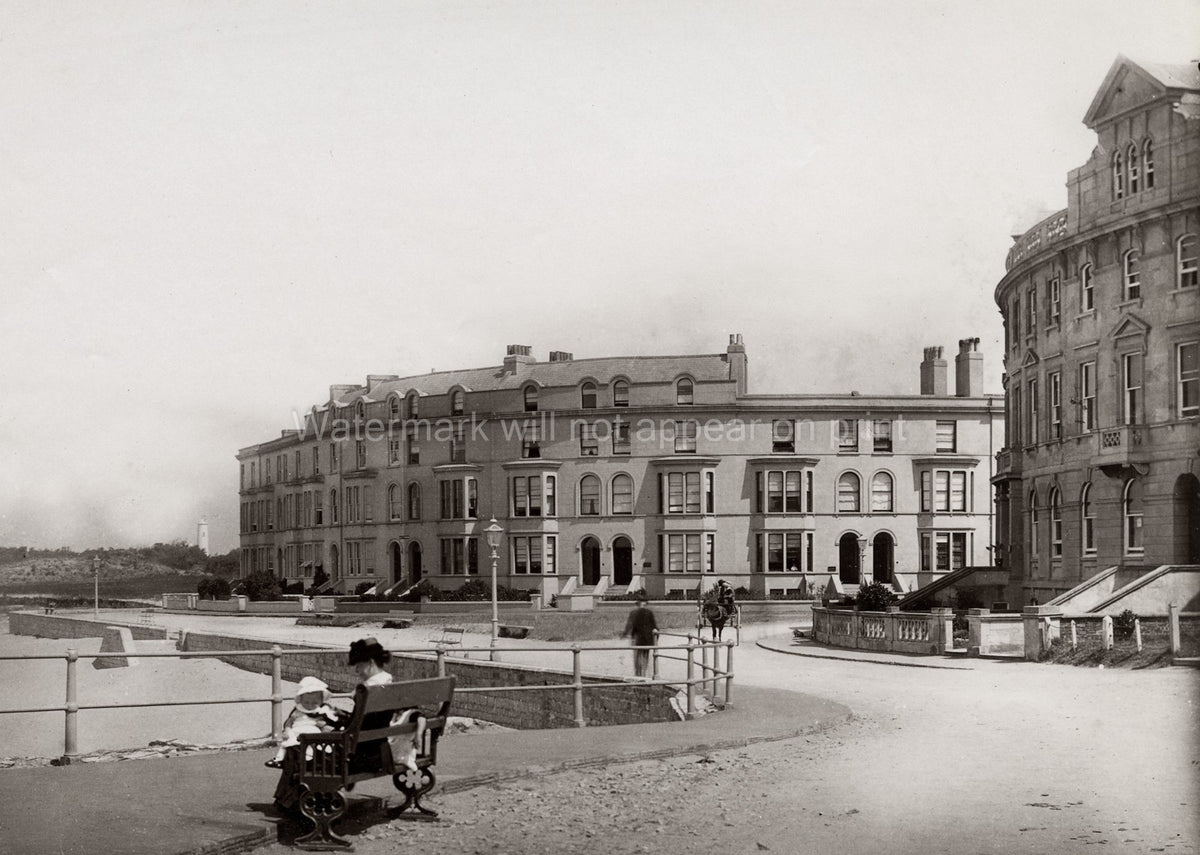 Burnham-on-Sea Esplanade Julia Catherine Terraces Lighthouse Vtg. Photo 19thC.
