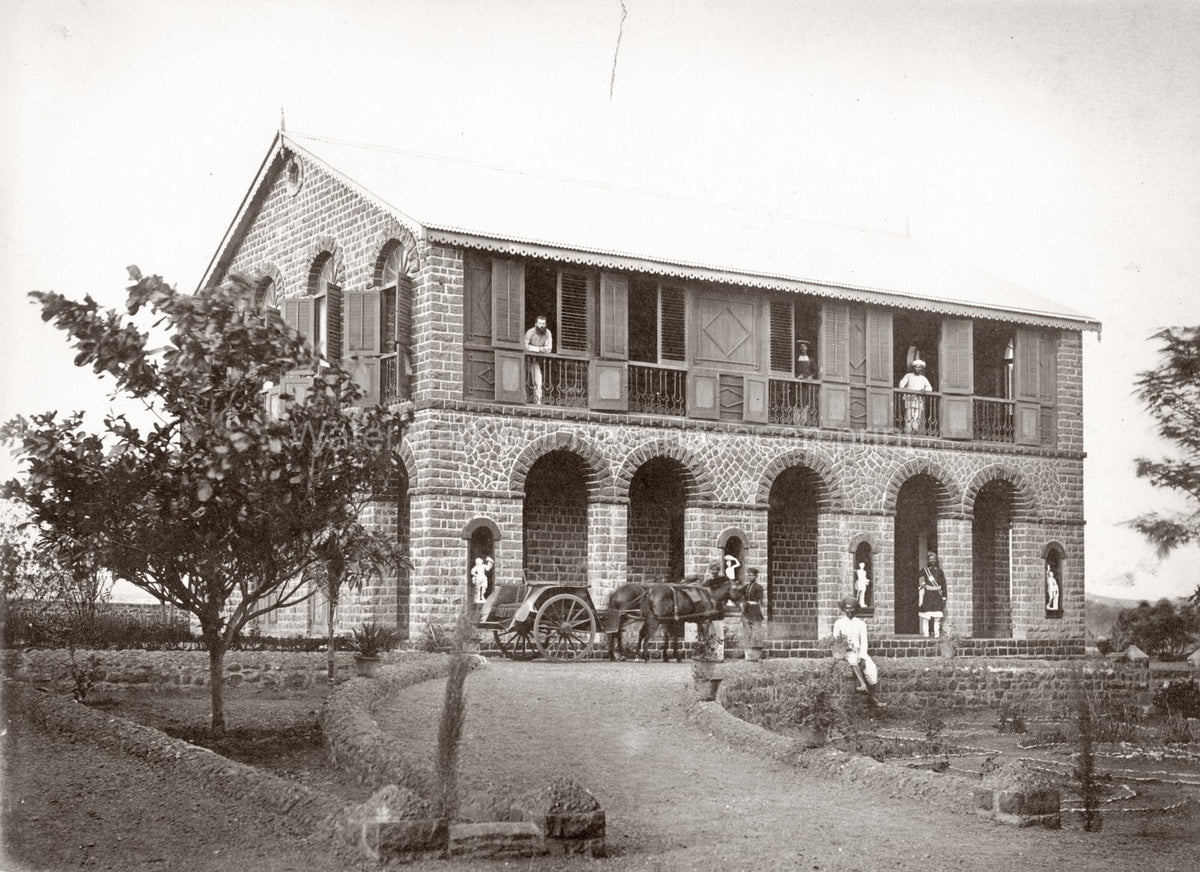 Khamgaon India European Residence Colonial Building Horse Vtg. Photo 19thC.