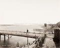 Japan Wooden Bridge Wide Banyu River Man Walking Vtg. Photo 19thC.