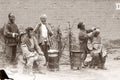 Peking Beijing Chinese Barbers Work Shaving Queue Hairstyle Vtg. Photo 20thC.