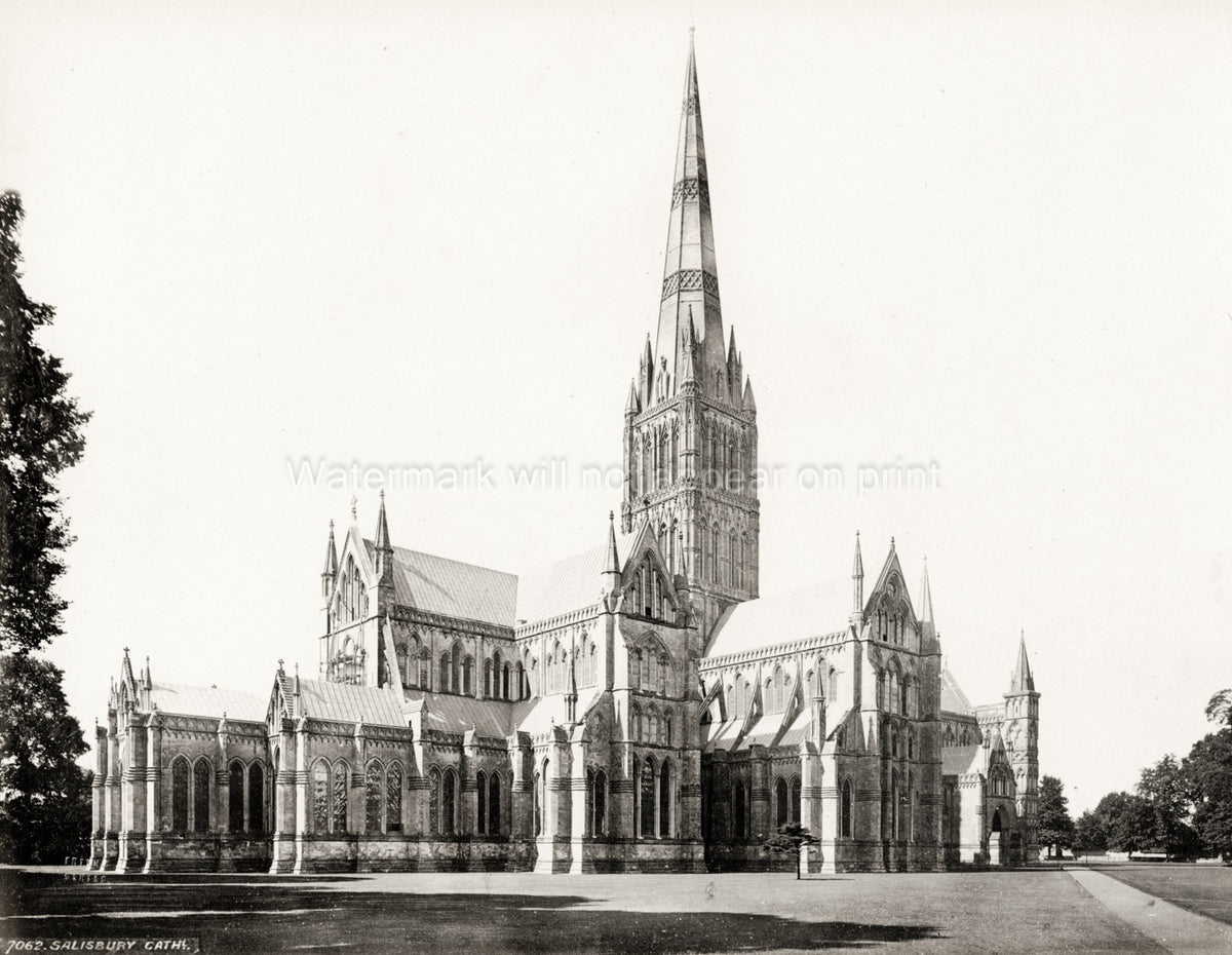 Salisbury Cathedral England Gothic Architecture Spire Church Vtg. Photo 19thC.