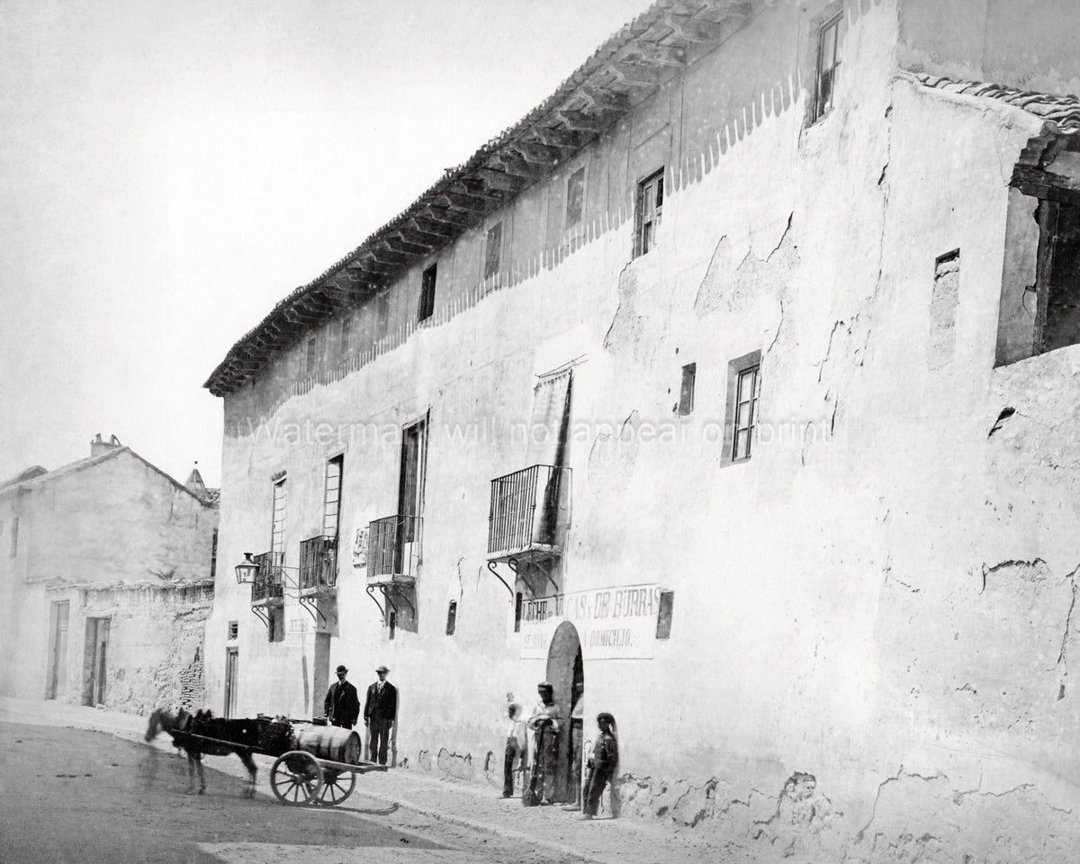 Valladolid Spain Horse Cart Barrel Street Scene Architecture Vtg. Photo 19thC.