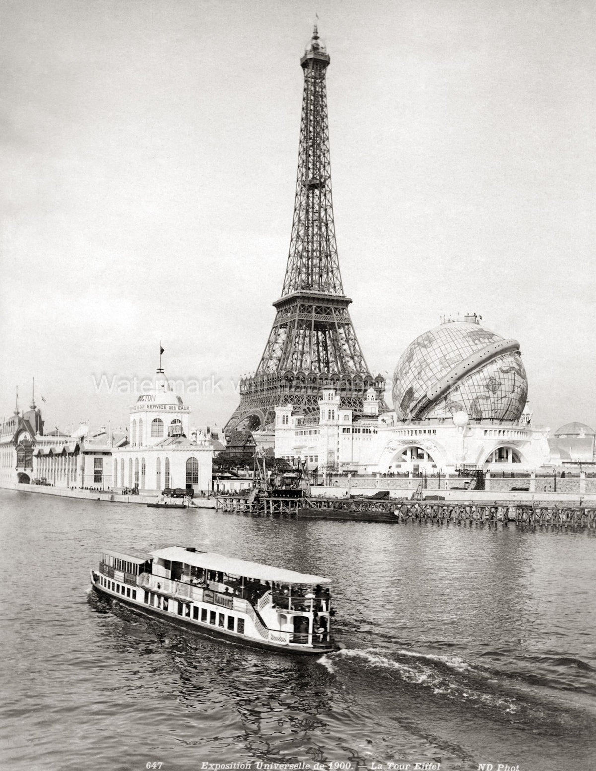 Paris Eiffel Tower River Seine World Fair Exposition Globe Vtg. Photo 19thC.