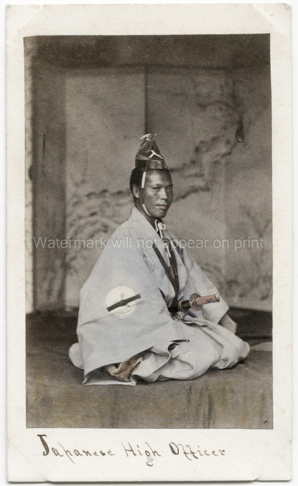 Japanese High Officer Samurai Warrior Sword Kimono Vtg. Photo 19thC.