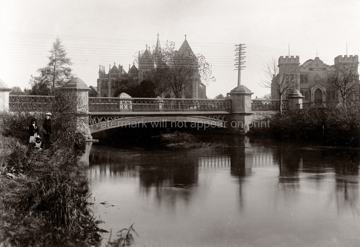 Christchurch NZ Victoria Bridge Supreme Court Avon River Vtg. Photo 19thC.
