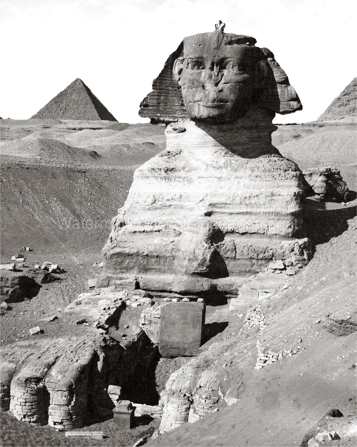 Egypt Great Sphinx Giza Pyramid Monument Desert Vtg. Photo 19thC.