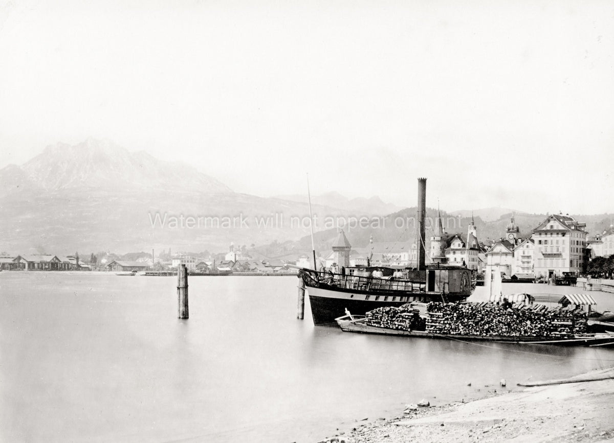 City Lucerne Switzerland Lake Steamboat Mount Pilatus Vtg. Photo 19thC.