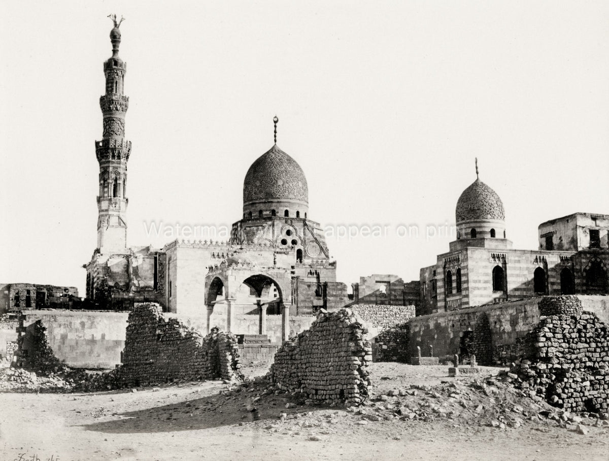 Egypt Kait Bey Mosque Mamluk Architecture Minaret Dome Ruins Vtg. Photo 19thC.