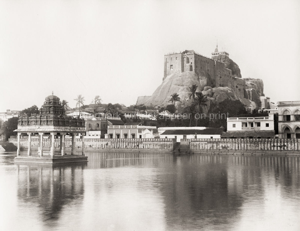 Rock Fort Trichinopoly Tiruchirappalli Temple Tank Cityscape Vtg. Photo 19thC.