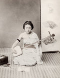 Young Japanese Woman Musician Shamisen Kimono Traditional Art Vtg. Photo 19thC.