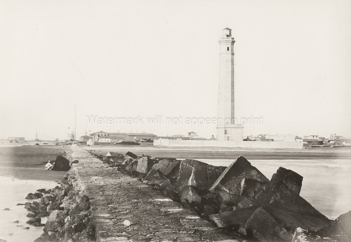 Port Said Egypt Lighthouse Suez Canal Harbor Seascape Vtg. Photo 19thC.