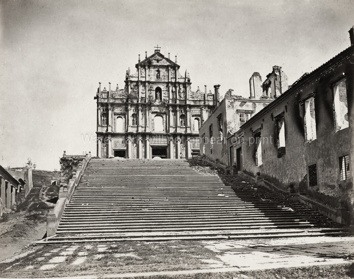 Macau Ruins St. Paul's Church Facade Staircase Architecture Vtg. Photo 19thC.