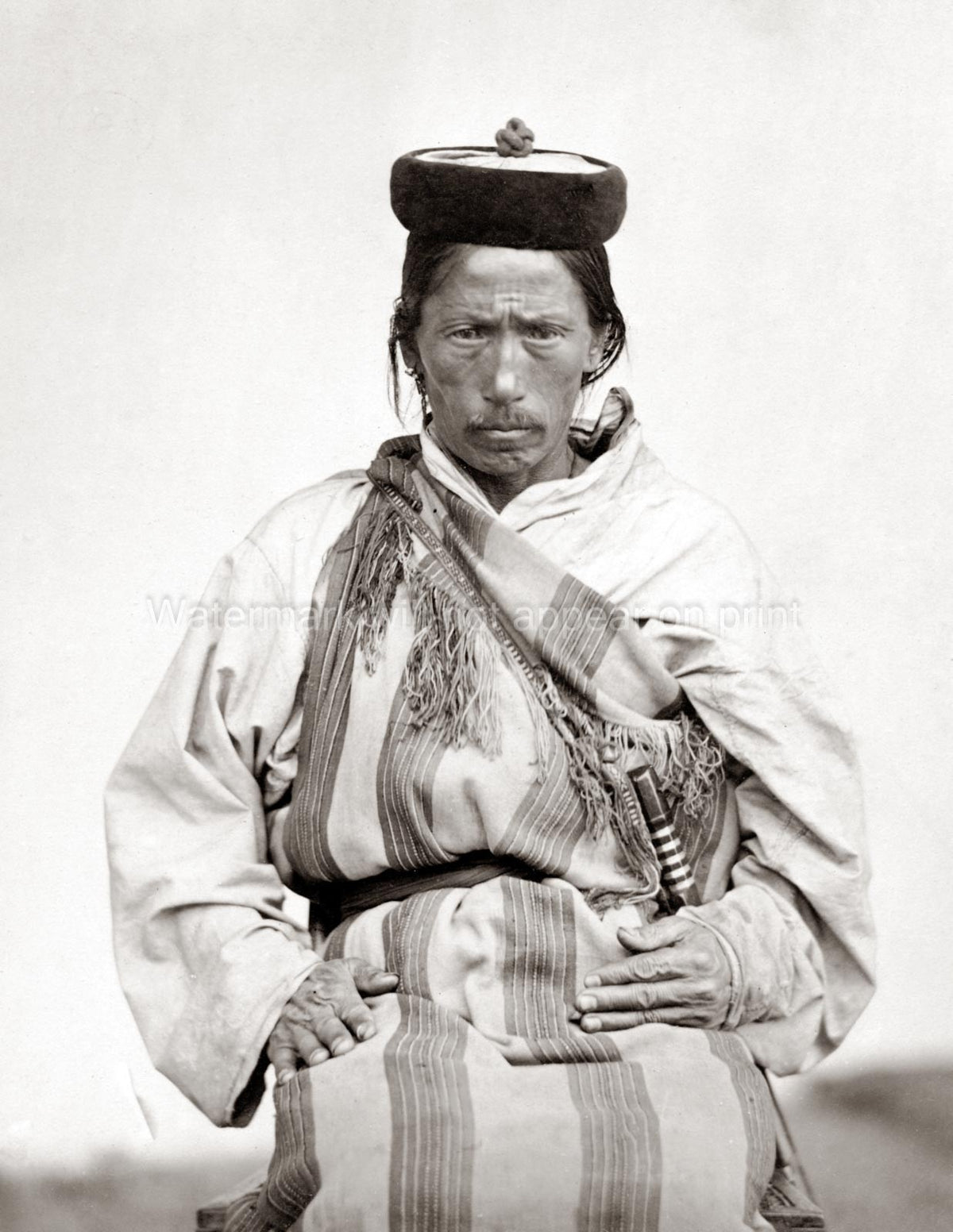 Lepcha Man Sikkim India Indigenous Portrait Traditional Dress Vtg. Photo 19thC.