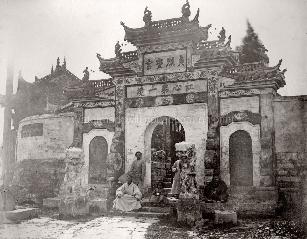 China Temple Facade Guardian Lions Ornate Gate Architecture Vtg. Photo 19thC.