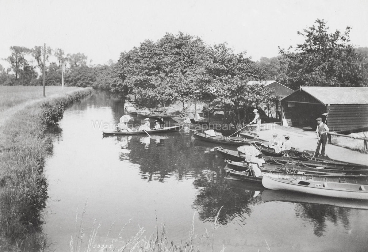 Catteshall Lock Godalming Surrey Boating River Punts People Vtg. Photo 19thC.