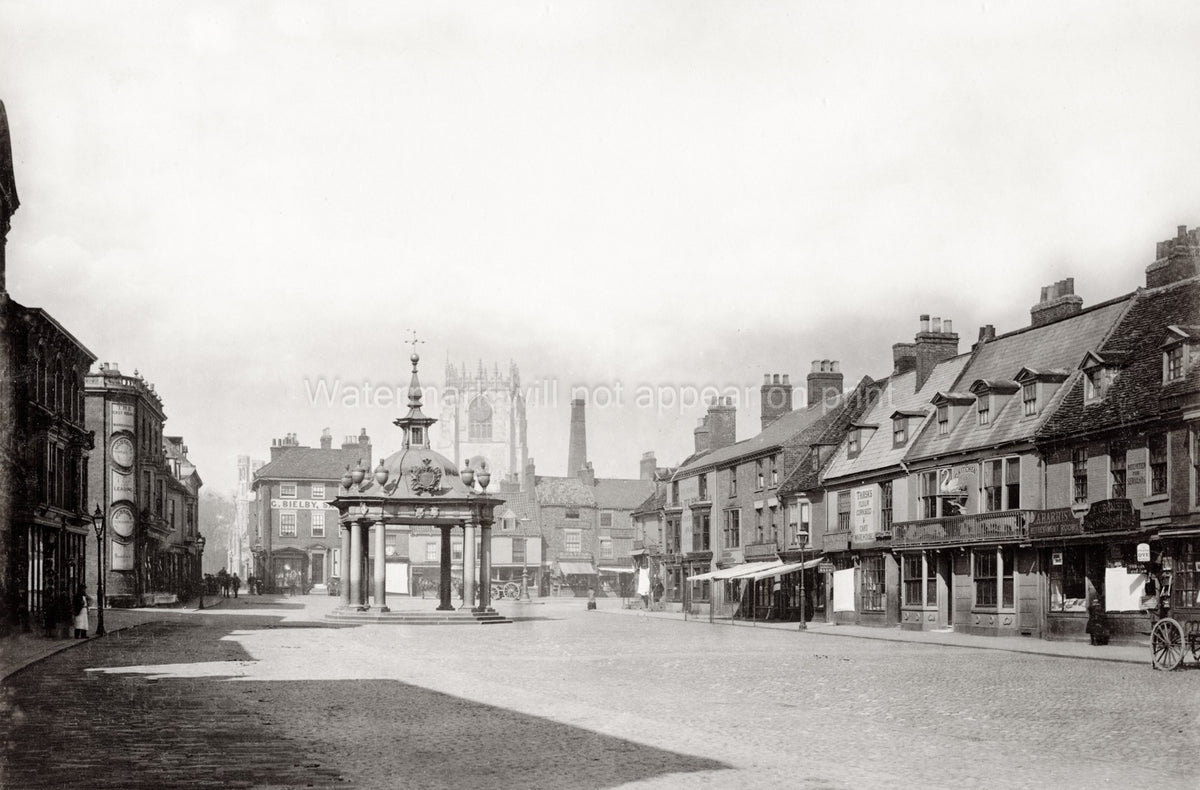 Beverley Yorkshire Market Place Town Square Shops Minster Vtg. Photo 19thC.