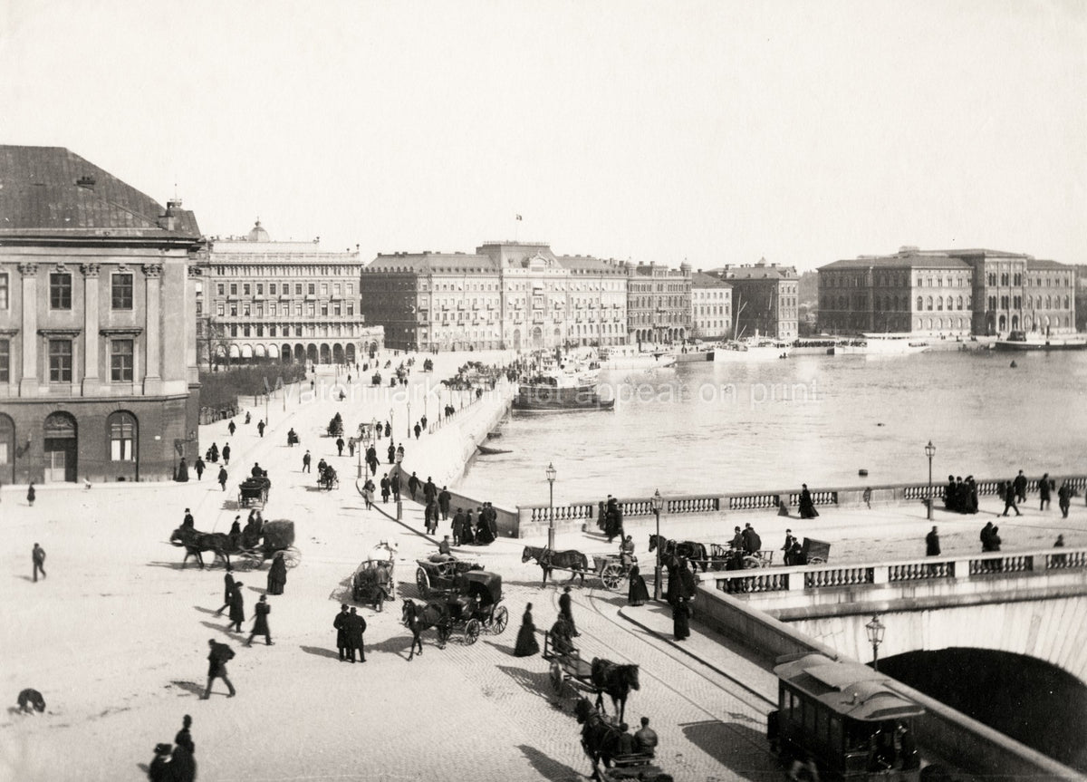 Stockholm Sweden City View National Museum Bridge Street Scene Vtg. Photo 19thC.
