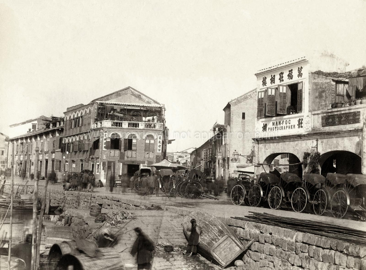 Macao Macau China Waterfront Street Scene Rickshaws Man Foc Vtg. Photo 19thC.