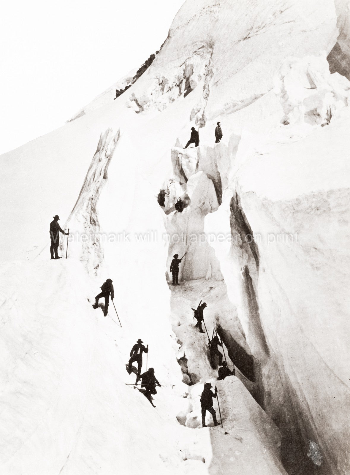 Alps Mountain Climbing Climbers Roped Together Glacier Vtg. Photo 19thC.