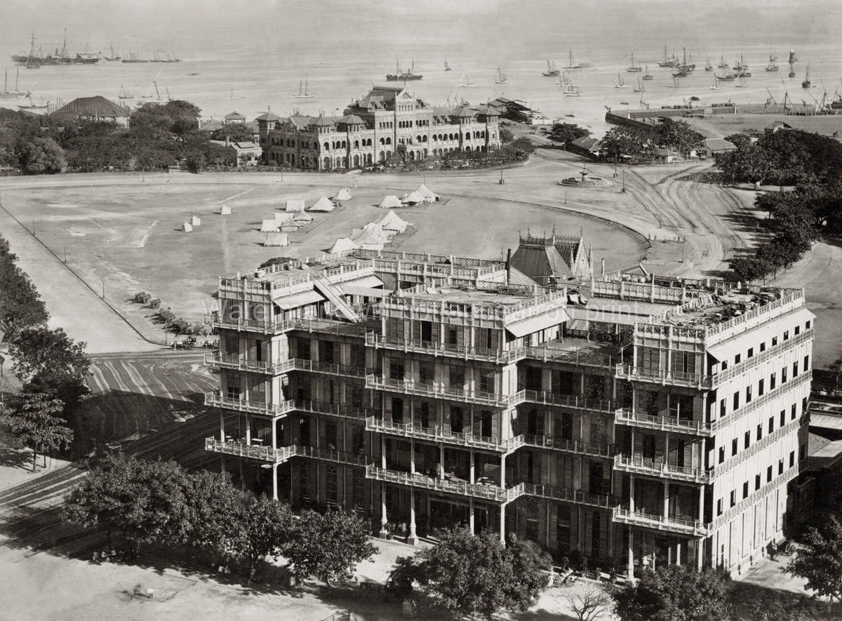 Watson's Hotel Bombay India Harbor Ships Esplanade Cityscape Vtg. Photo 19thC.
