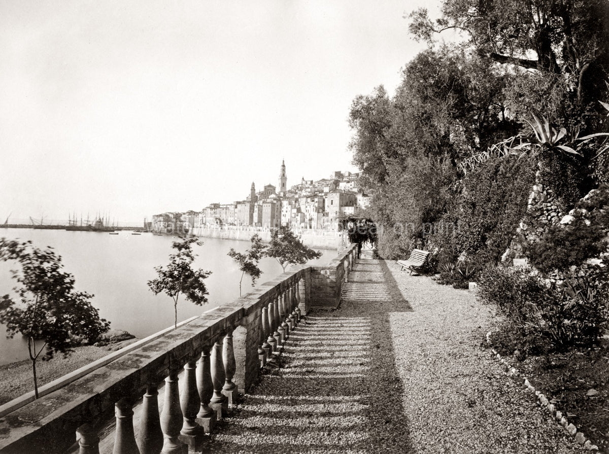 Menton France Mediterranean Coast Seaside Promenade Harbor Vtg. Photo 19thC.