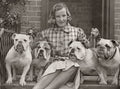 Crufts Dog Show Bulldogs Woman Exhibitor Champion Dogs Posed Vtg. Photo 20thC.