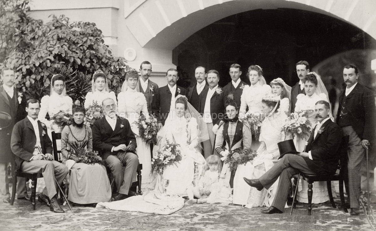 Calcutta India Wedding Group Portrait Bride Groom British Raj Vtg. Photo 19thC.