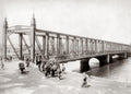 Tokyo Azumabashi Iron Bridge People Rickshaw River Cityscape Vtg. Photo 19thC.