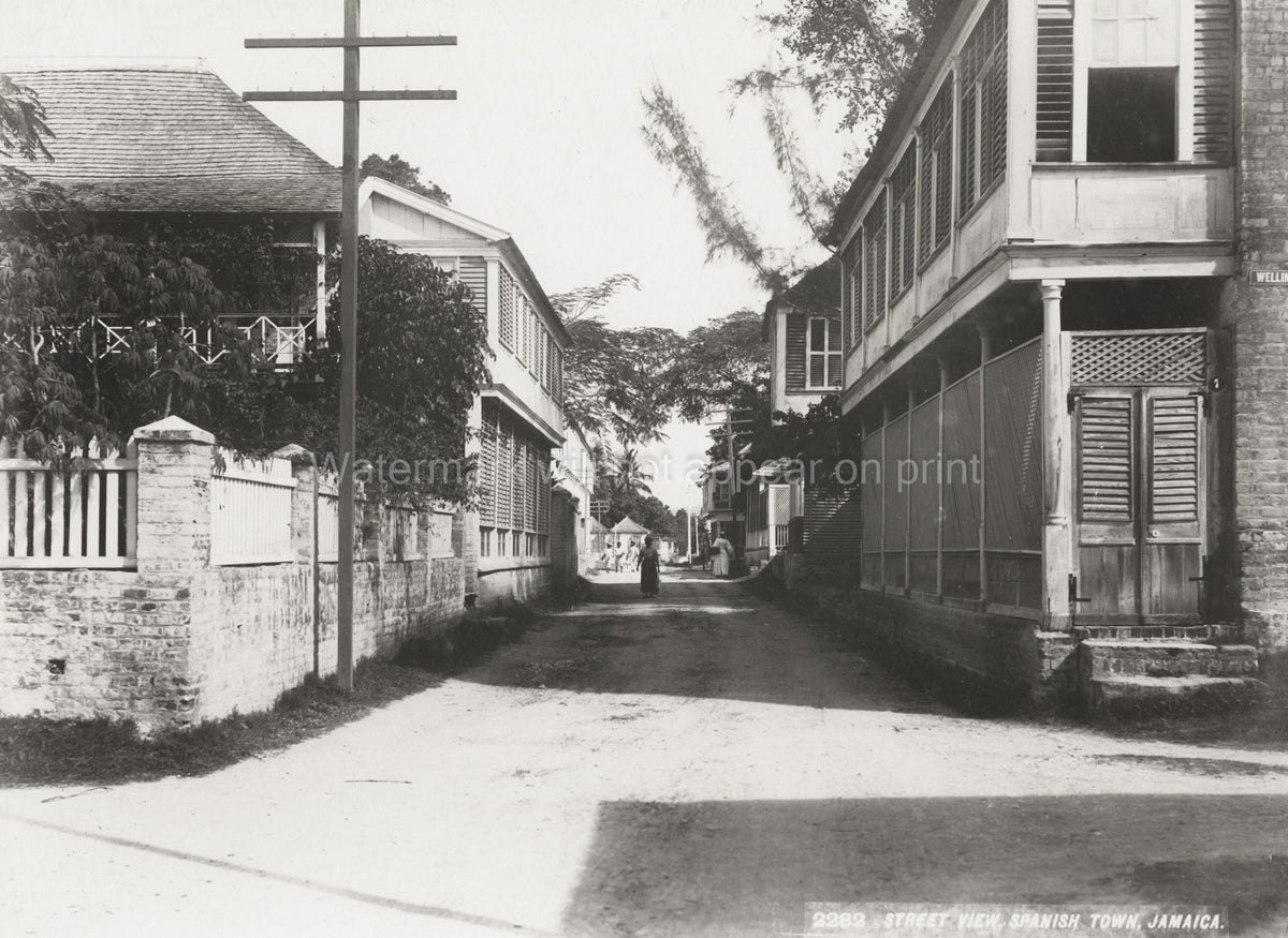 West Indies Jamaica Spanish Town Street View Buildings People Vtg. Photo 19thC.