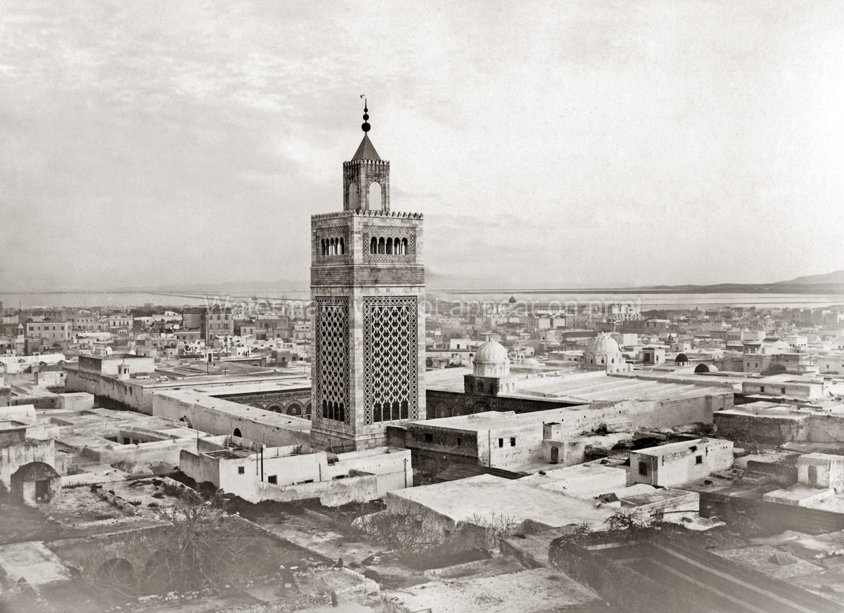 Tunis Tunisia Great Mosque Cityscape Minaret Architecture Vtg. Photo 19thC.