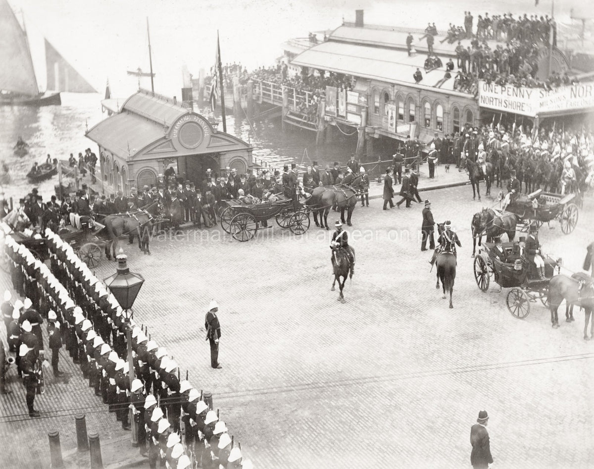 Robert William Duff Arrival Sydney Harbour Ferry Wharf Crowd Vtg. Photo 19thC.