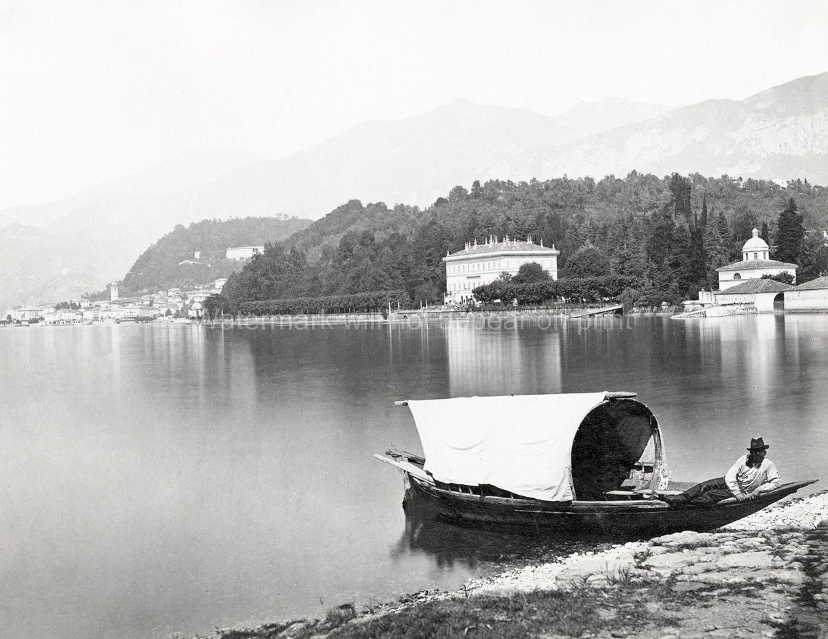 Italian Lakes Italy Boatman Boat Villa Landscape Scenery Vtg. Photo 19thC.