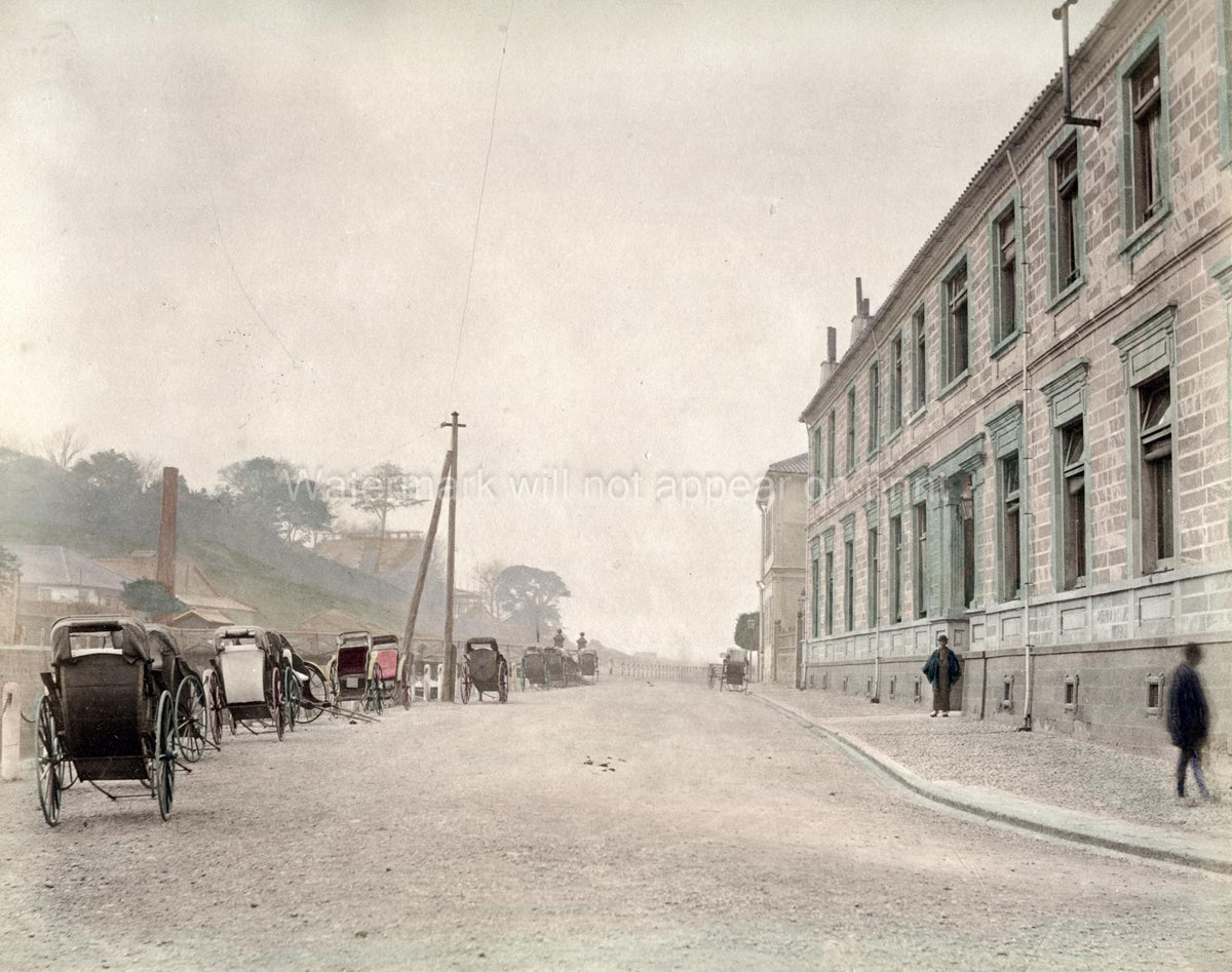 Yokohama Japan Harbour Street Scene Rickshaws Transportation Vtg. Photo 19thC.