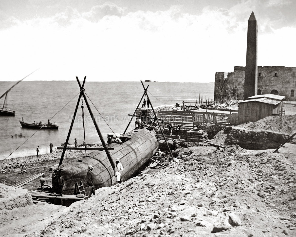 Egypt Moving Cleopatra's Needle Barge Obelisk Engineering Vtg. Photo 19thC.