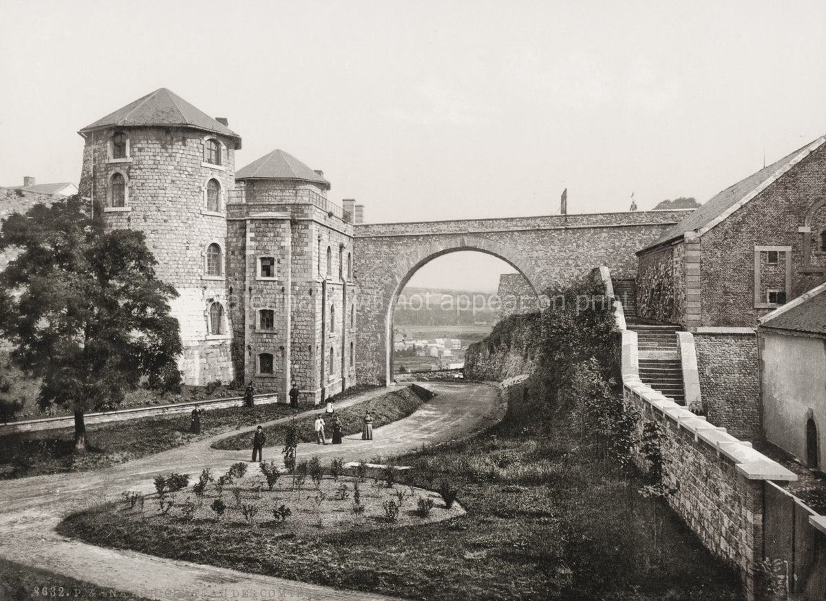 Citadel Namur Belgium Castle Fortress Stone Bridge Landscape Vtg. Photo 19thC.