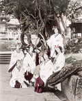 Japan Miko Temple Maidens Group Portrait Kimono Shrine Vtg. Photo 19thC.