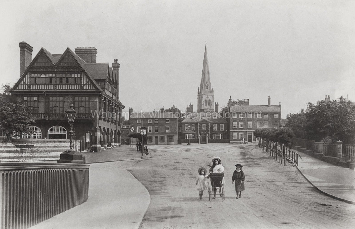 Newark Nottinghamshire Trent Bridge Street Scene Architecture Vtg. Photo 19thC.